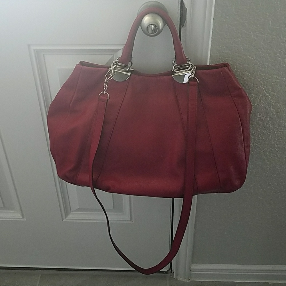 Furla red top handle cross body real leather bag